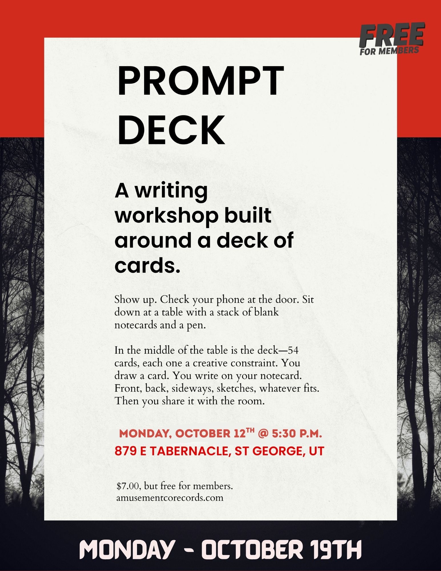 Prompt Deck Writing Workshop October flyer