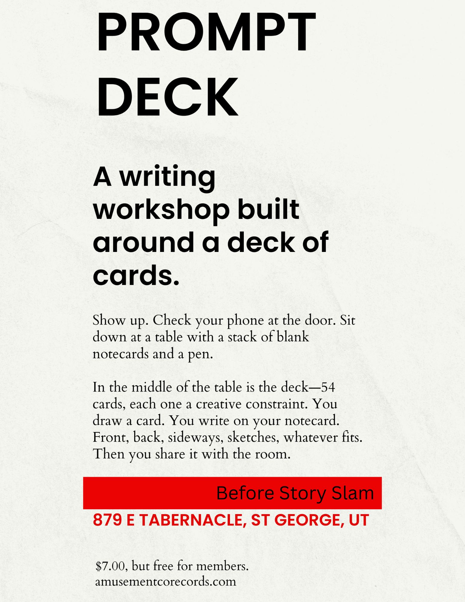Prompt Deck Writing Workshop flyer