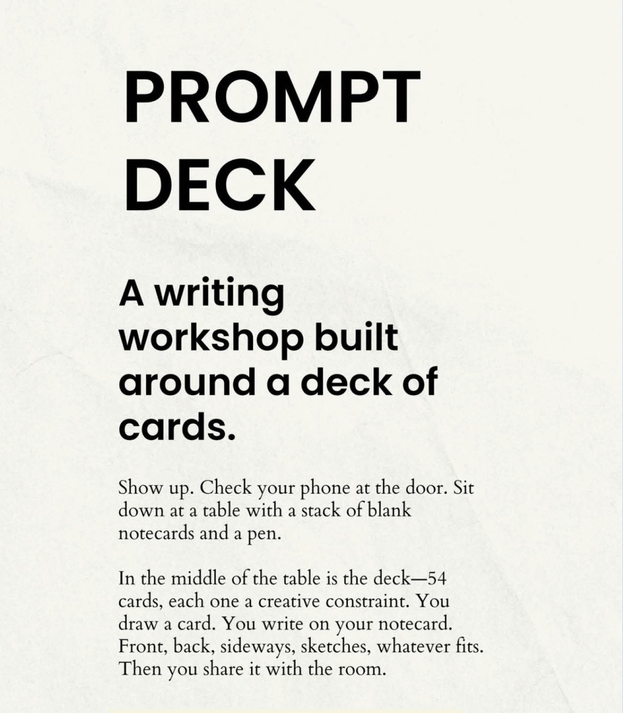 Prompt Deck: Writing workshop flyer