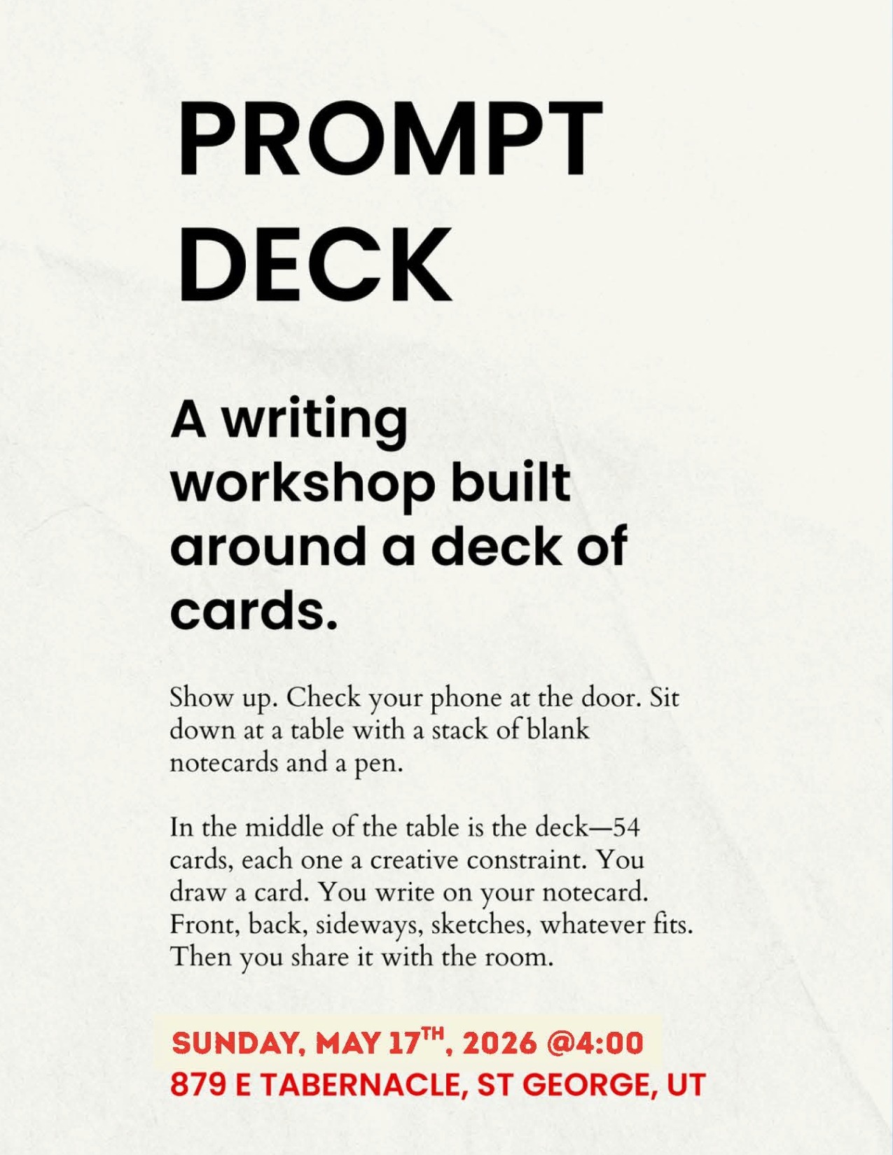 Prompt Deck: Writing workshop flyer