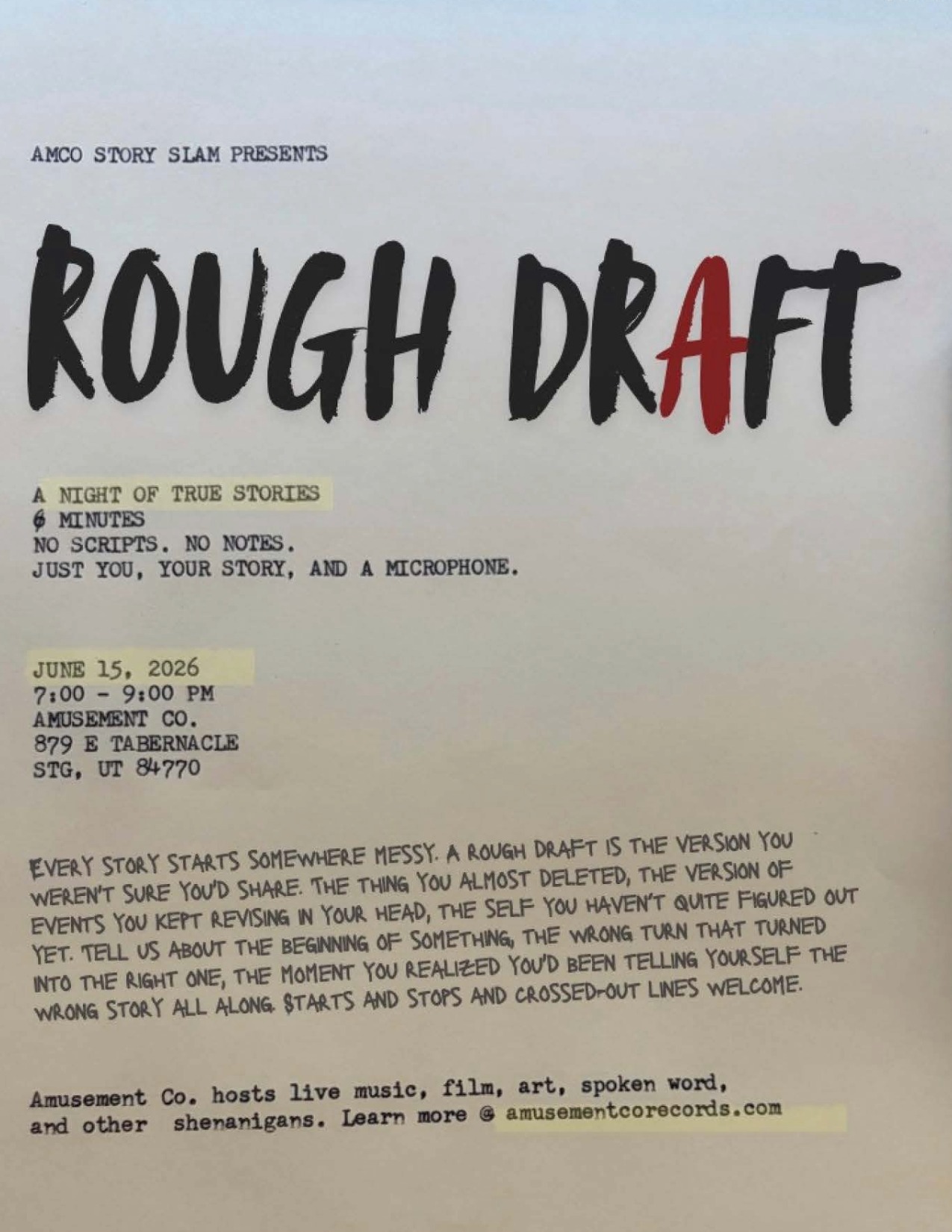 Story Slam: Rough Draft flyer