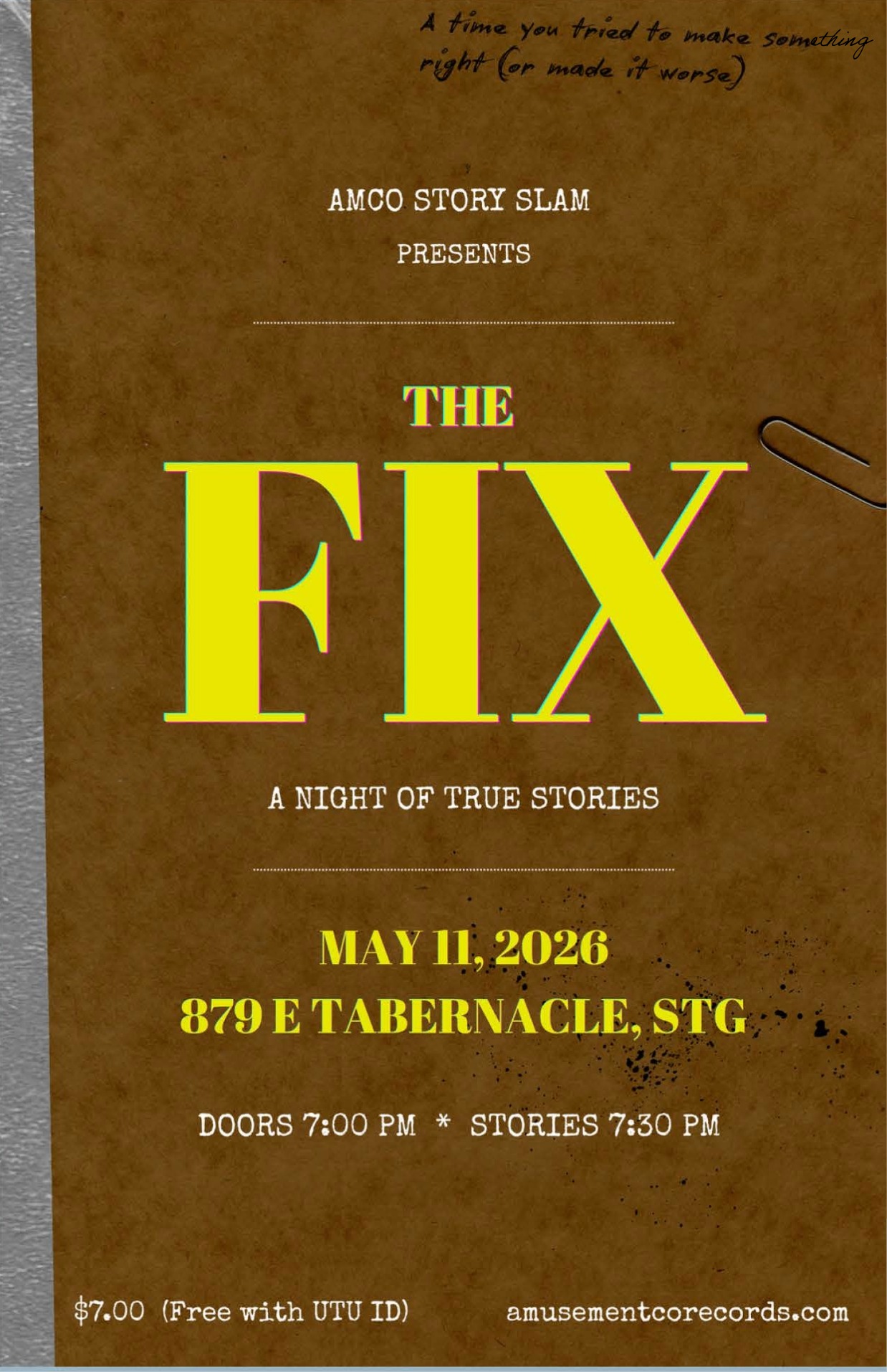 Story Slam: The Fix flyer